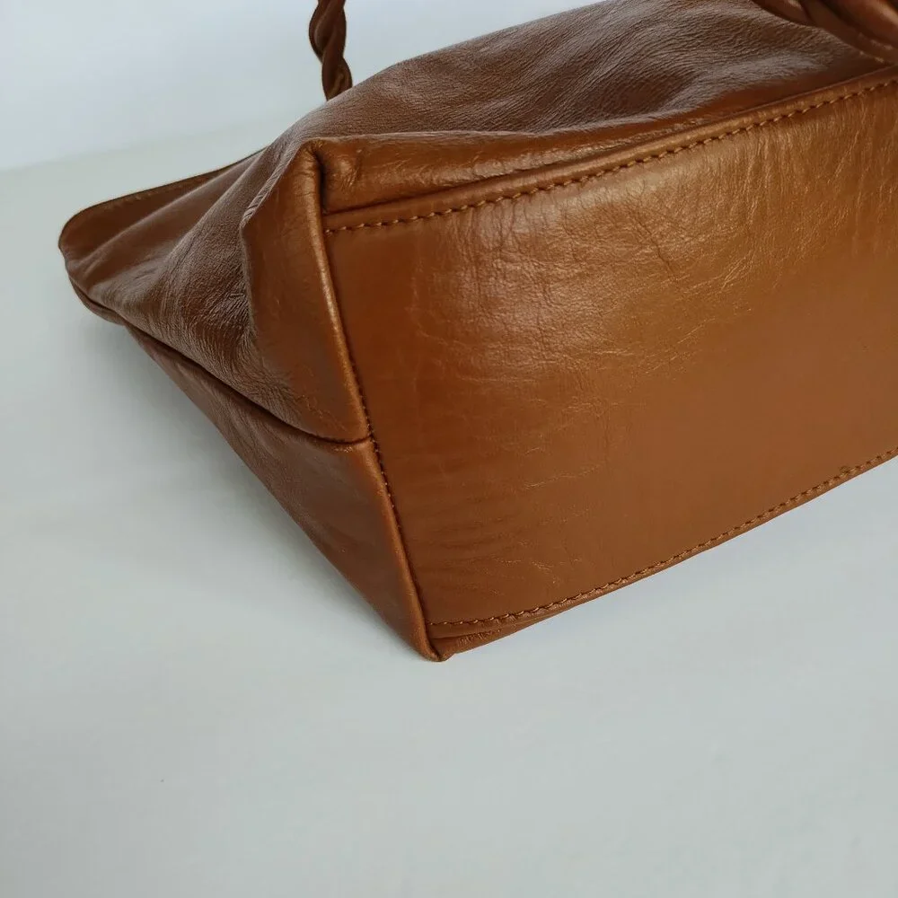 Latico Women's Brown Glossy Leather Tote Bag Purse With Braided Handles - Picture 9 of 16